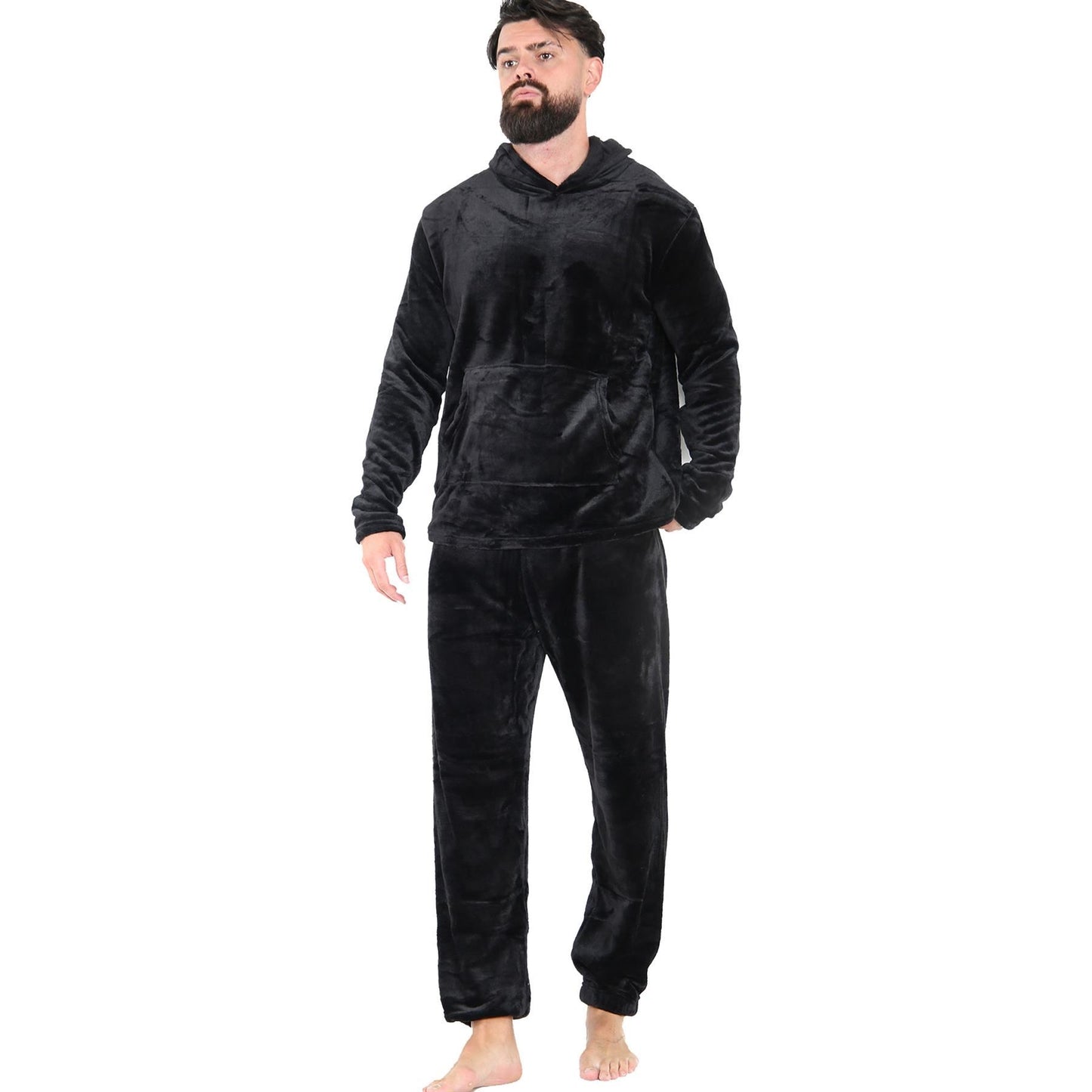 Mens Pyjamas Soft Warm Fleece Adults Hooded Pyjamas 2 Piece Gift Set For Mens