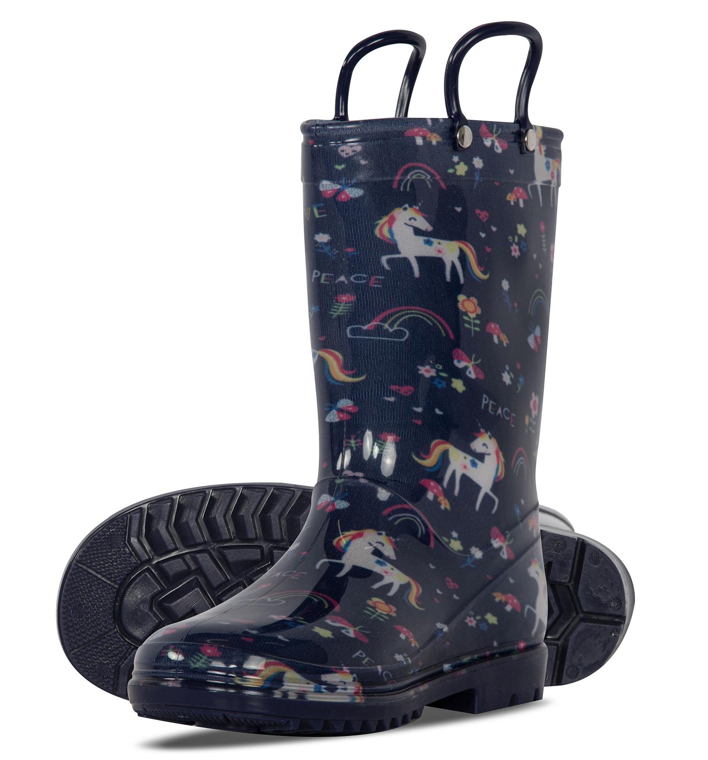 Kids Girls Wellington Wellies Anti-Slip Waterproof Rain Boots With Carry Handles