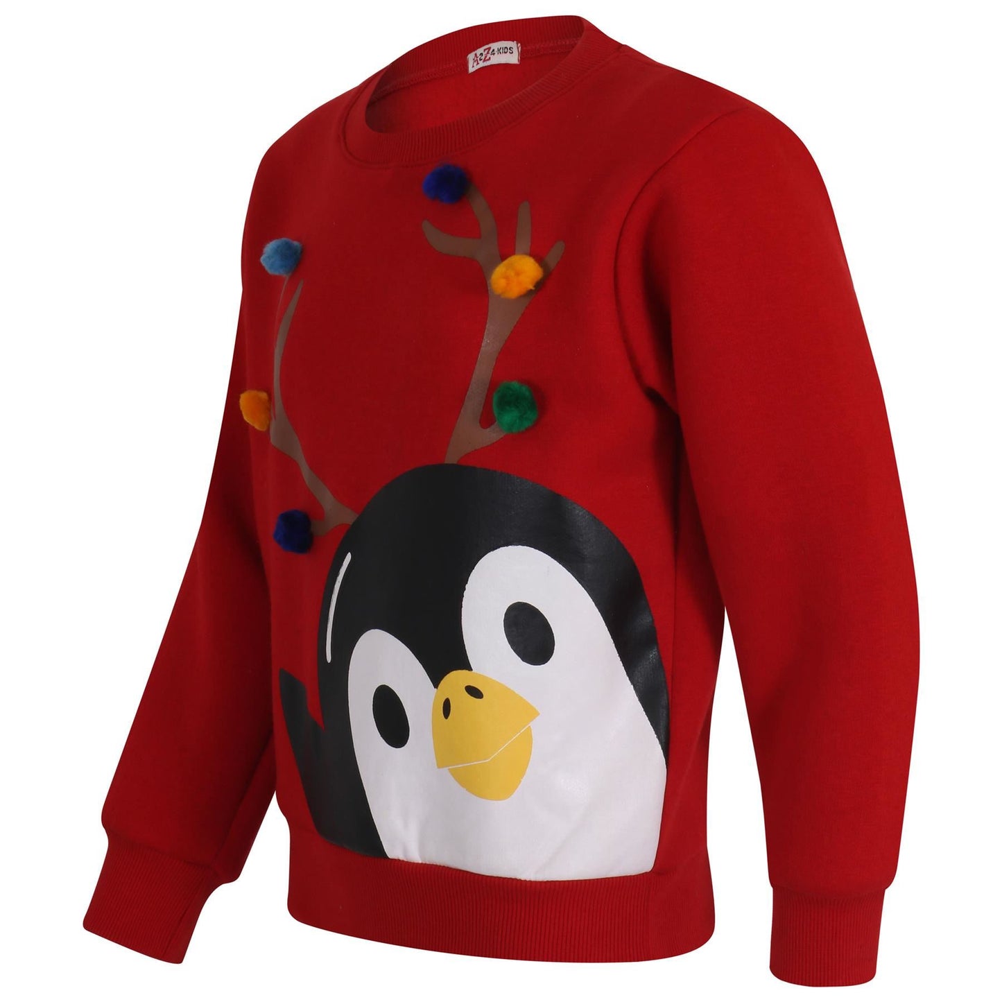 Kids Girls Boys Christmas Penguin Face Sweatshirt Long Sleeve Trendy Jumper 2-13