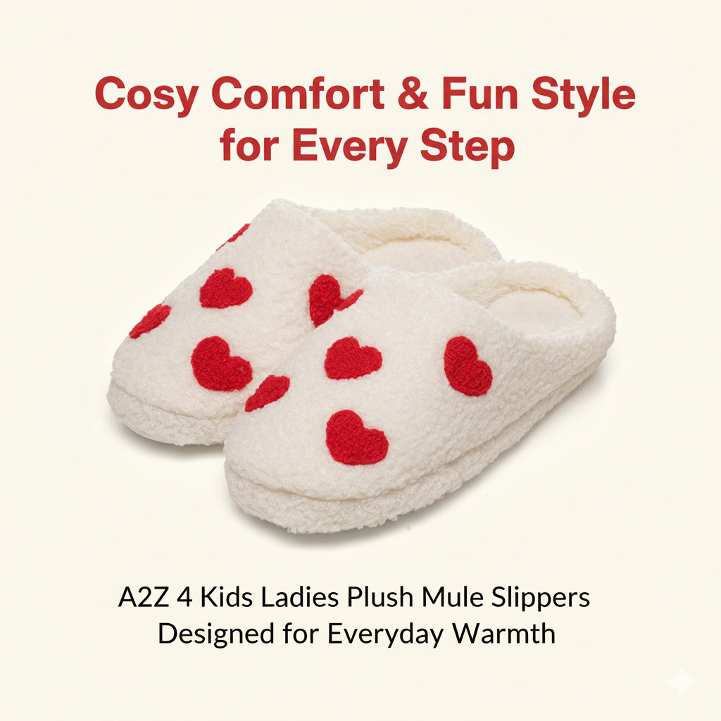 A2Z Ladies Heart & Rainbow Mule Slippers Faux Fur Lining & Non-Slip TPR Sole
