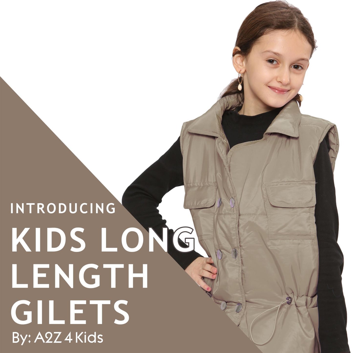 Kids Girls Sleeveless Coat Gilet Fashion Oversized Gilet Style Jacket Coat