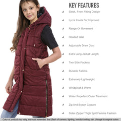 Kids Girls Oversized Gilet Long Line Hooded Quilted Jacket Long Sleeveless Coat