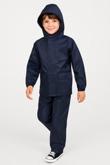 Kids Boys Girls Waterproof Hooded Rain Suit Jacket & Pants Set with Bag 3-14 Yrs