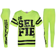 Girls Top Kids Designer's #Selfie Fashion T Shirt Top & Legging Set 7-13 Years