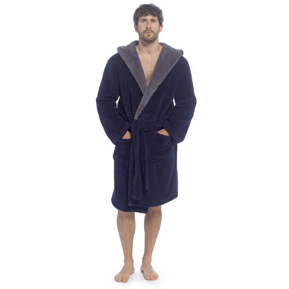 A2Z Mens Sherpa Fleece Hooded Robe Soft Warm Fluffy Bathrobe Cosy Loungewear