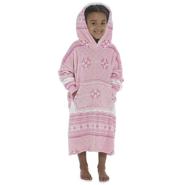 Girls Pink Oversized Snuggle Hoodie Fleece Wearable Blanket with Hood & Pocket