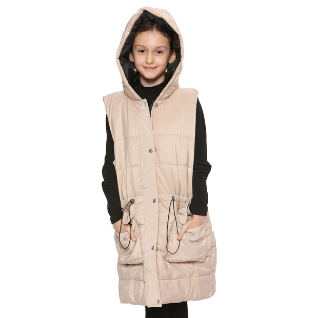 Kids Girls Fashion Oversized Gilet Long Line Jacket Long Sleeveless Coat 7-13 Yr