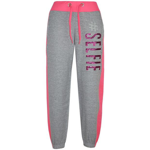 A2Z 4 Kids #SELFIE Tracksuit Sequin Embroidered Grey & Neon Pink Hoodie with Jogger Sweatpants Sports Casual Fashion Activewear Set Girls Boys Childrens Age 5-13 years