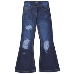 Kids Girls Denim Jeans Comfort Stretchy Flared Bell Bottom Ripped Fashion Pants