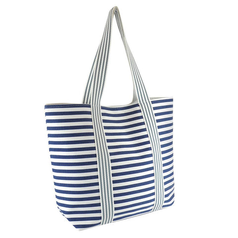 Women Canvas Beach Bag Ladies Blue Striped Shoulder Bag Women Reuseable Tote Bag