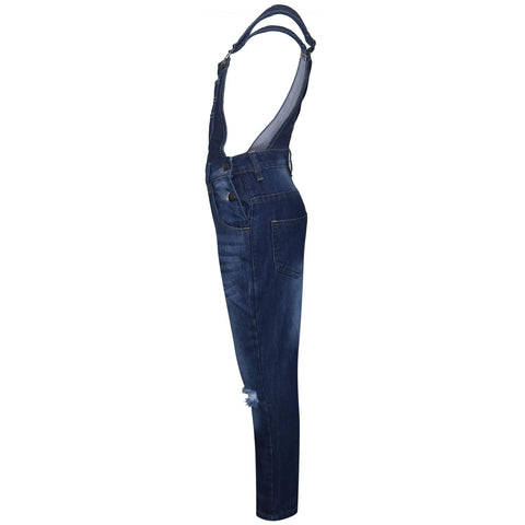 Kids Girls Denim Dungaree Knee Ripped Jeans Overall All In One Jumpsuit