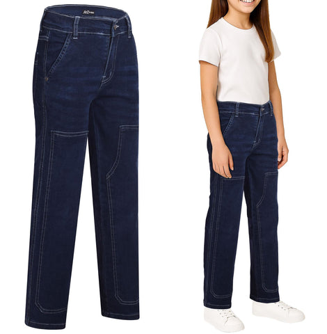 Kids Girls Boys Denim Jeans Stitch Pocket Tailored Fashion Pants With Belt Loops