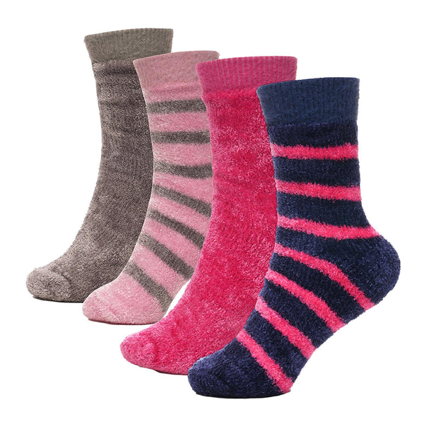 A2Z Ladies Socks 2 Pack Chenille Striped Velvet Socks Winter Warm Cozy Socks