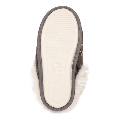 A2Z Ladies Foil Heart and Star Mule Slippers Warm Faux Fur Lined Indoor Shoes
