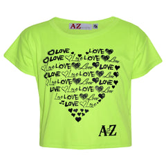 Girls Top Kids Love Print Stylish Crop Top & Fashion Legging Set Age 7-13 Years