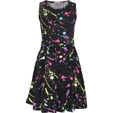 A2Z 4 Kids Girls Skater Dress Pastel Splash Print Fashion Party Top Summer Dresses New Age 5 6 7 8 9 10 11 12 13 Years