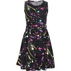 A2Z 4 Kids Girls Skater Dress Pastel Splash Print Fashion Party Top Summer Dresses New Age 5 6 7 8 9 10 11 12 13 Years