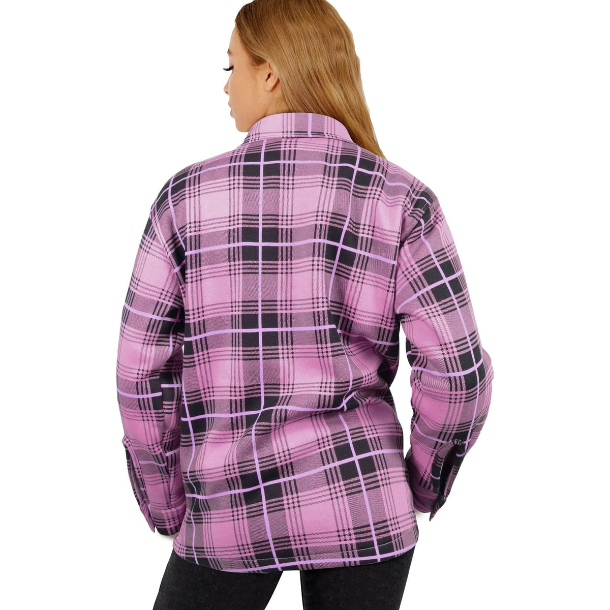 Ladies Shacket Checked Button Down Shirt Jacket Top Oversize Coat For Women