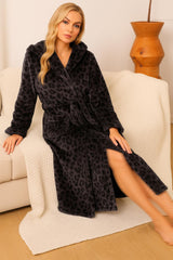 Ladies Shimmer Fleece Robe Calf Length with Belt Pockets Dressing Gown for Women