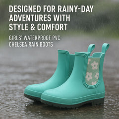 A2Z 4 Kids Girls Waterproof Chelsea Rain Boots Floral Side Panels PVC Wellies