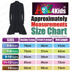 Kids Girls Long Sleeves Maxi Boyfriend Floaty Cardigan Ladies Open Front 5-13 Yr