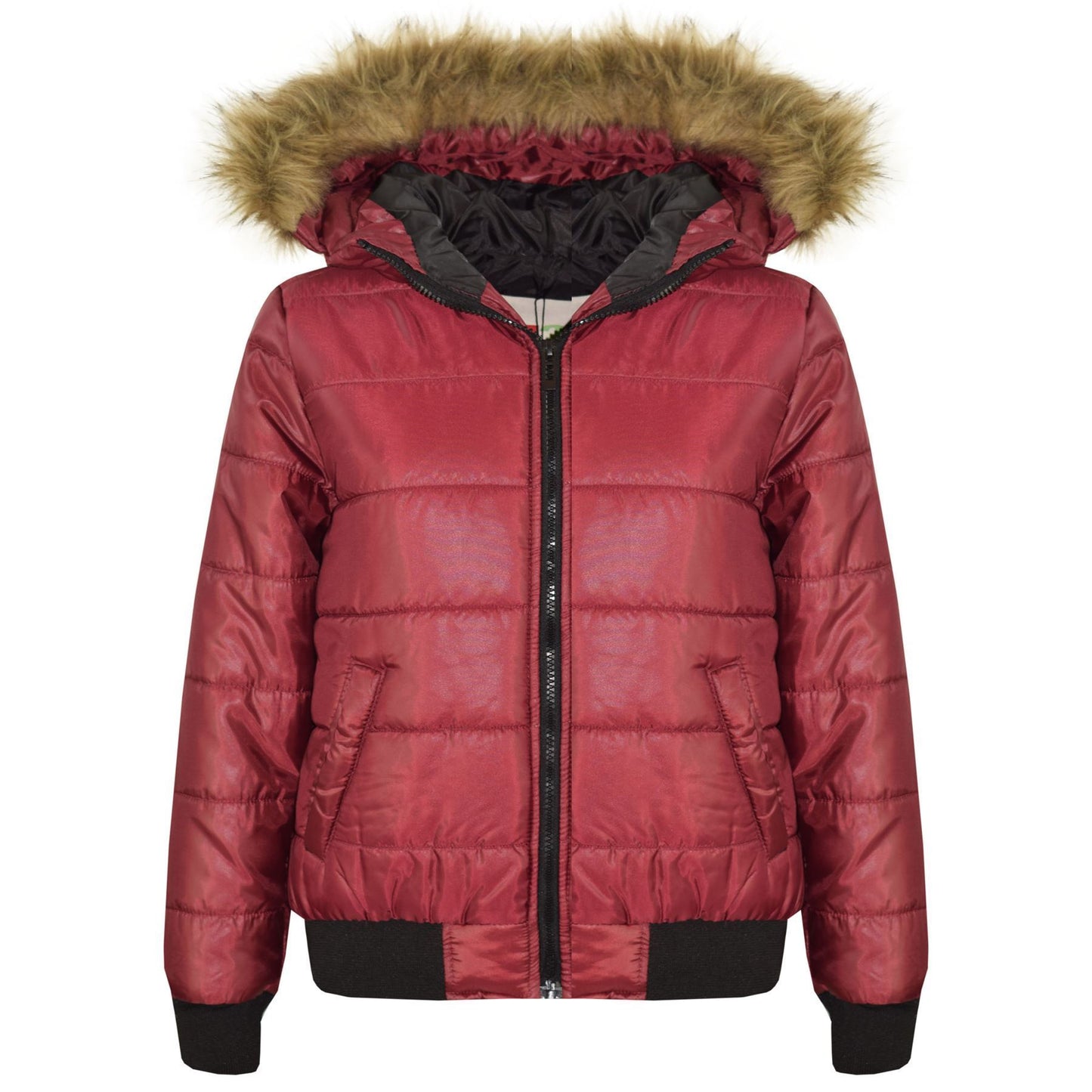 Boys Girls Jackets Kids Maya Faux Fur Hooded Padded Puffer Bubble Coats 5-13 Yrs