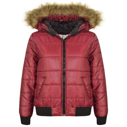 Boys Girls Jackets Kids Maya Faux Fur Hooded Padded Puffer Bubble Coats 5-13 Yrs
