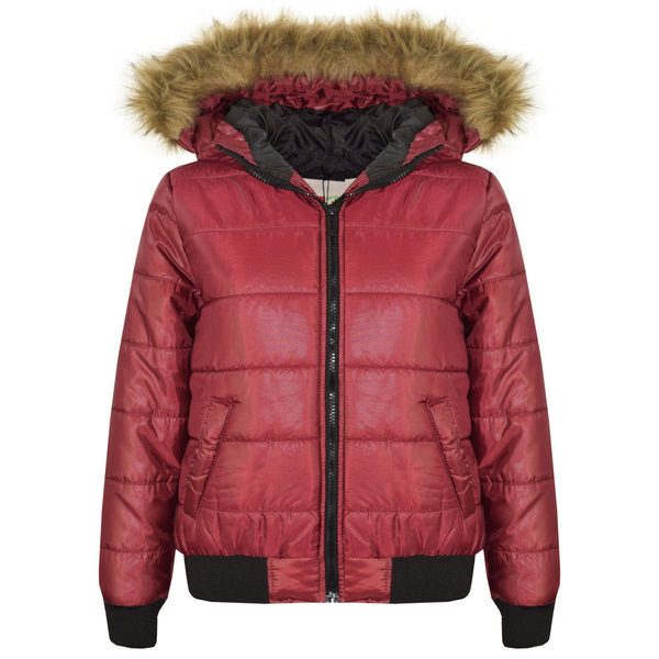 Boys Girls Jackets Kids Maya Faux Fur Hooded Padded Puffer Bubble Coats 5-13 Yrs