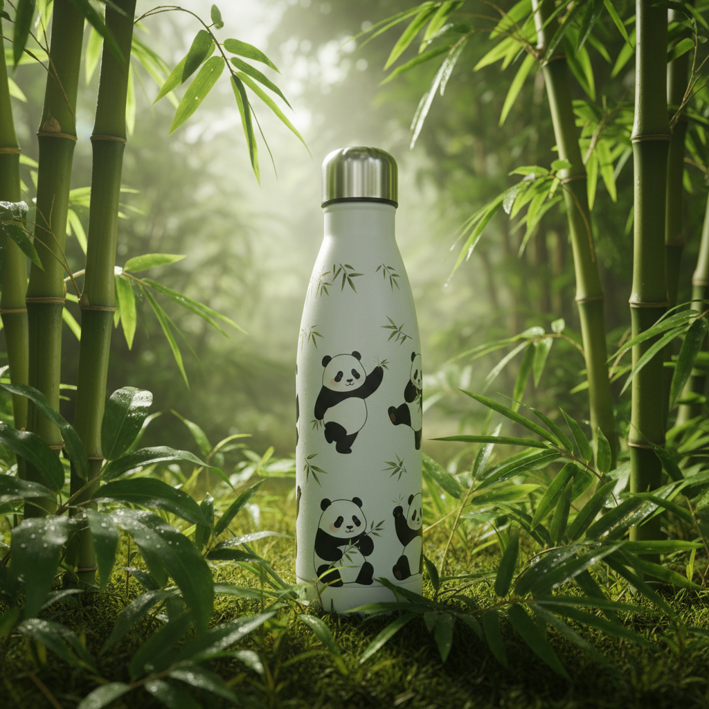 Panda Stainless Steel Water Bottle 500ml Insulated Kids School Travel BPA Free