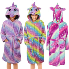 Kids Girls Unicorn Bathrobe Hooded Galaxy Xmas Cosplay Costume Soft Lounge Suit
