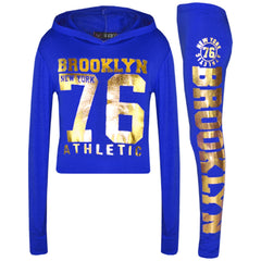 Girls Tops Kids Brooklyn 76 Hooded Crop Top & Legging Lounge Wear Set 7-13 Years