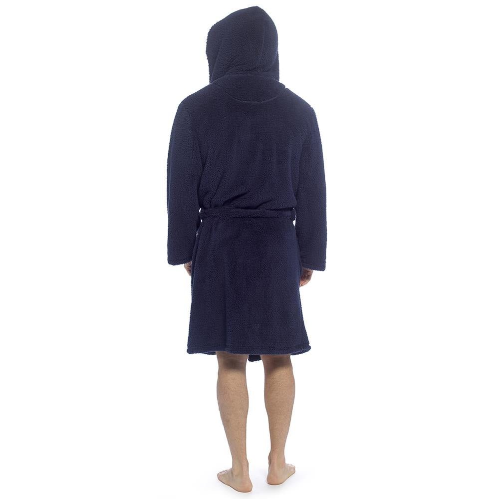 A2Z Mens Sherpa Fleece Hooded Robe Soft Warm Fluffy Bathrobe Cosy Loungewear