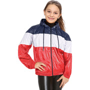 Kids Girls Boys Windbreaker Contrast Color Block Red Hooded Jacket Rainmac Coats