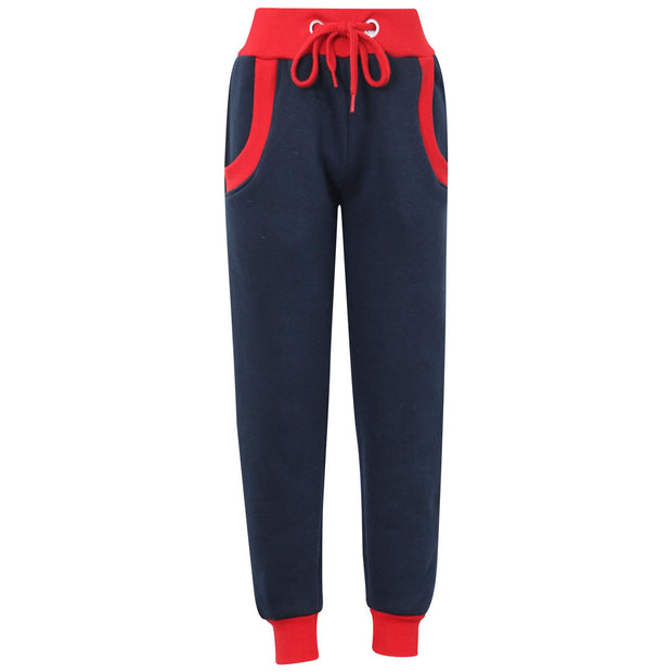 A2Z 4 Kids Girls Boys Plain Contrast Fleece Tracksuit Navy & Red Hooded Top And Bottom Joggers Sweatpants Sports Gymwear Jogging Suit Activewear Hoodie With Jogger Set Childrens Unisex Age 5-13 Years