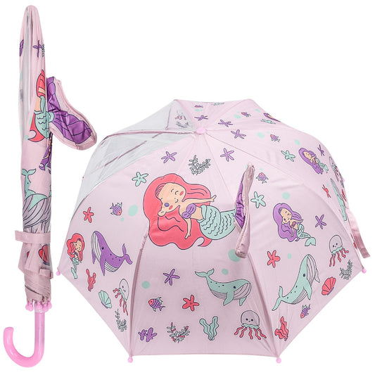 A2Z 4 Kids Girls Stick Umbrella Walking Umbrellas Waterproof Mermaid Brolly 70cm