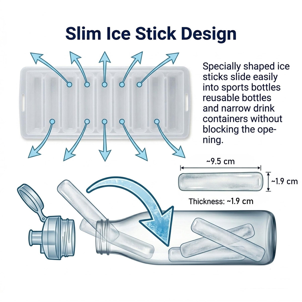 Ice Stick Tray Narrow Ice Cube 2 Pack Bottle Flexible PP Ice Stick Maker Mould