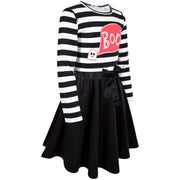 A2Z 4 Kids Girls Skater Dress Long Sleeves Boo Printed Soft Comfortable Stripes Contrast Panelled Halloween Party Fashion Dresses Age 5-13 Years - A2Z 4 Kids