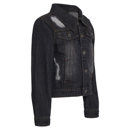 Kids Girls Denim Jackets Ripped Fashion Faded Jeans Jacket New Age 3-13 Years