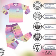 Kids Girls Pyjamas Cloud Print Contrast Top Bottom Rainbow Sleepwear Set 2-13 Yr