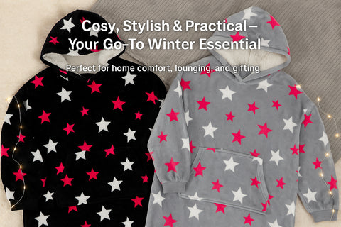 A2Z Ladies Oversized Hoodie Blanket Stars Sherpa Soft Fleece Hooded One Size