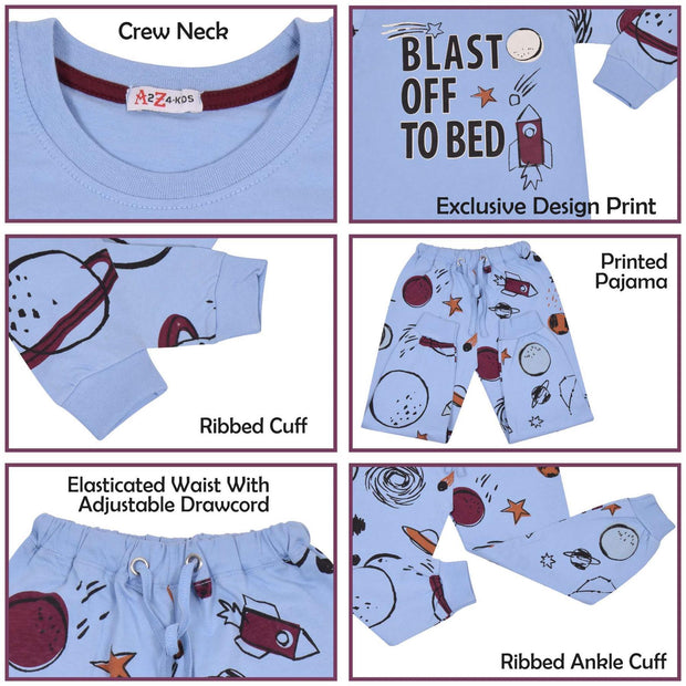 Kids Boys Rocket Spaceship Blast Off Blue Pyjamas PJs 2 Piece Sleepwear Set - A2Z 4 Kids