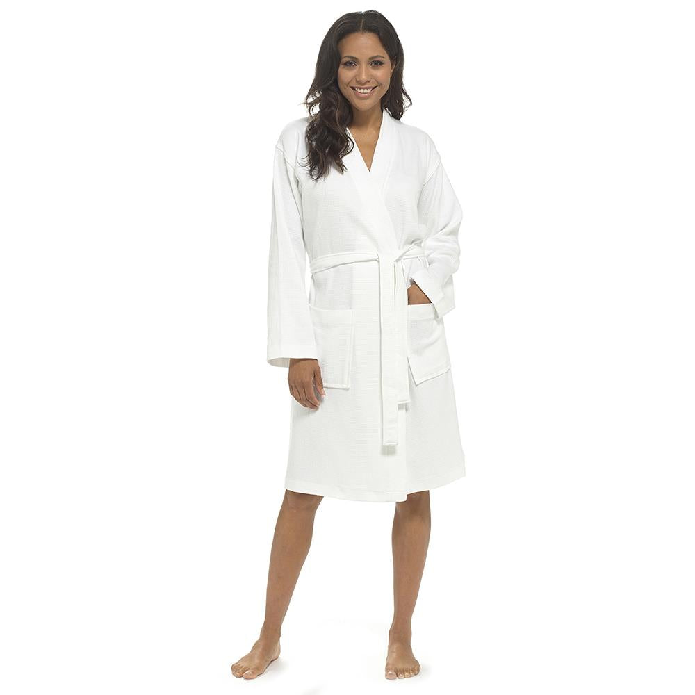 Ladies Waffle Texture Dressing Gown Soft Lightweight Robe with Belt & Pockets