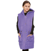 A2Z Kids Girls Down Vest Fashion Oversized Lilac Hooded Quilted Gilet Padded Long Line Vest Jacket Long Sleeveless Coat Urban Winter Wear Age 7-13 Years