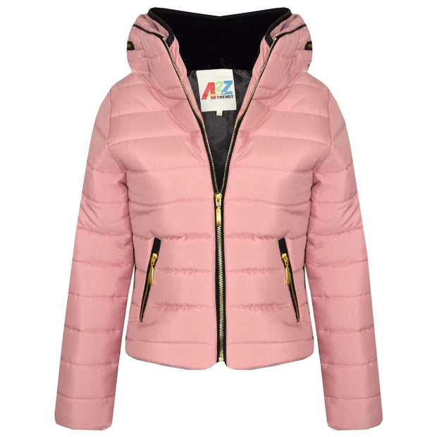 A2Z 4 Kids Girls Jacket Kids Stylish Dusty Pink._Padded Puffer Bubble Fur Collar Quilted Warm Thick Coat Jackets 3 4 5 6 7 8 9 10 11 12 13 Years