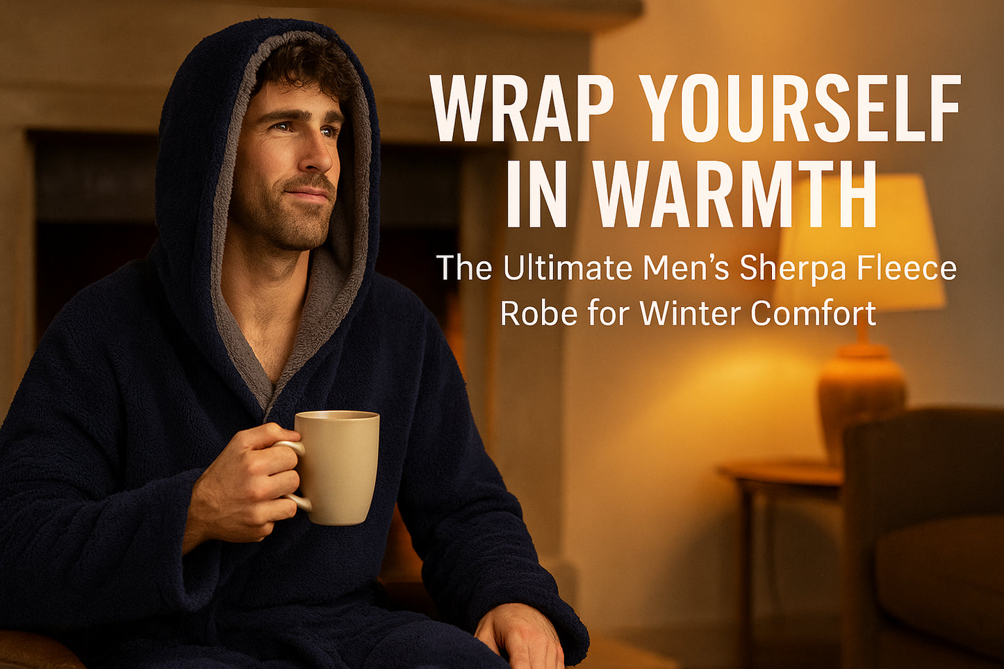 A2Z Mens Sherpa Fleece Hooded Robe Soft Warm Fluffy Bathrobe Cosy Loungewear