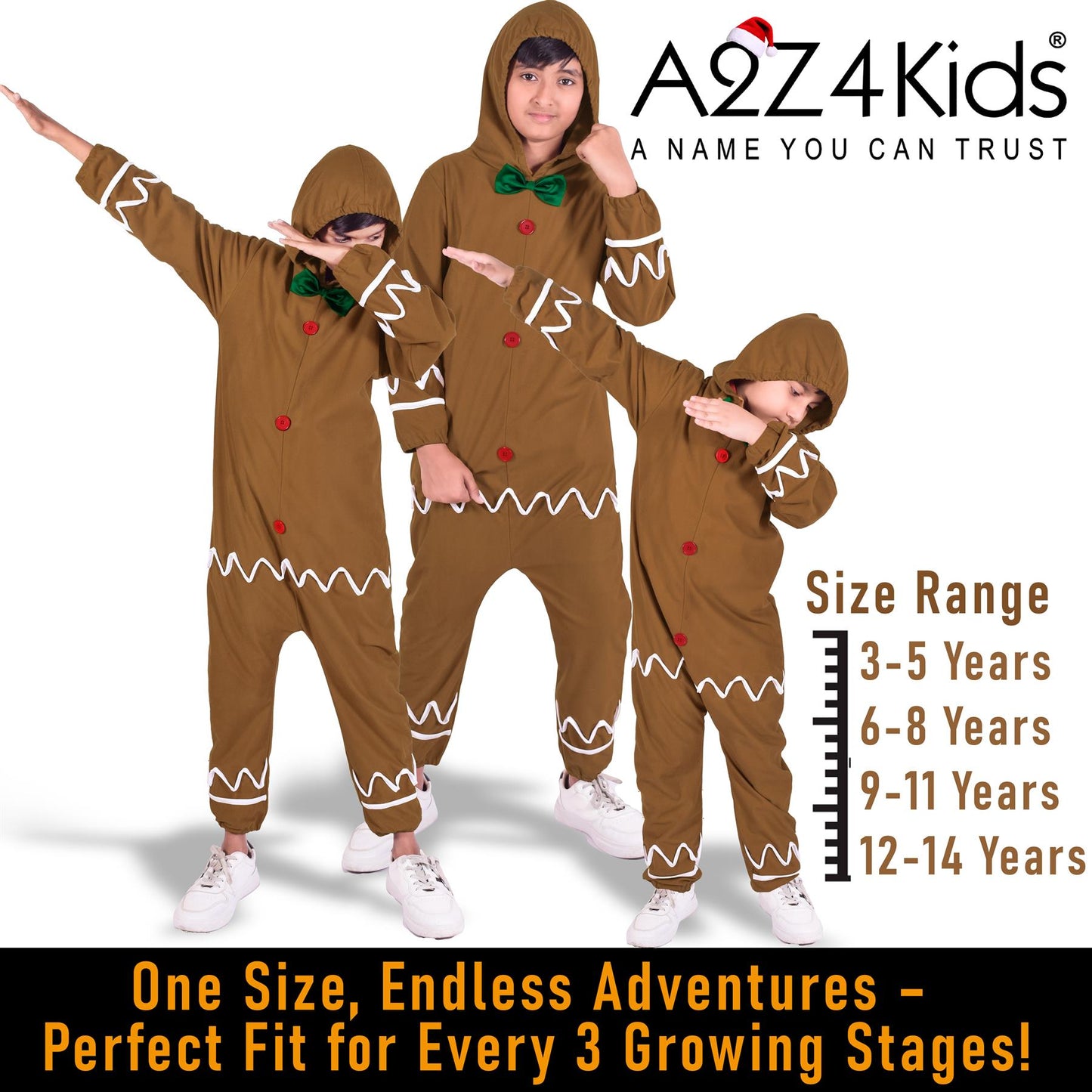 Girls Boys Gingerbread Man Costume Festive Xmas Stage Parties Christmas Outfit