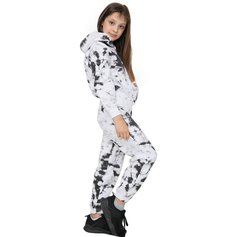 A2Z 4 Kids Girls Tracksuit Designer's Tie Dye Print Fleece Black Hooded Zip Up Hoodie & Bottom Jogging Suit Joggers Age 5 6 7 8 9 10 11 12 13 Years