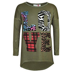 Kids Girls T Shirt LOVE Tartan Zebra Leopard Print Trendy Fashion Top 7-13 Years