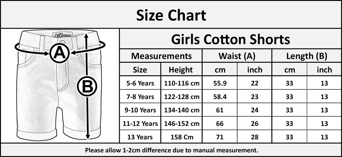 Kids Girls Cotton Shorts Jet Black Comfort Stretch Skinny Pants Trousers Shorts