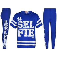 Girls Top Kids Designer's #Selfie Fashion T Shirt Top & Legging Set 7-13 Years